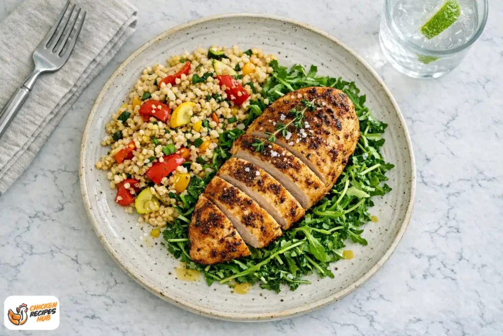 Best 25 Chicken Recipes (Easy, Quick+ Slow Cook) Top Delicious Meals 32 Sliced chicken breast served over fresh arugula with a colorful couscous and vegetable salad.