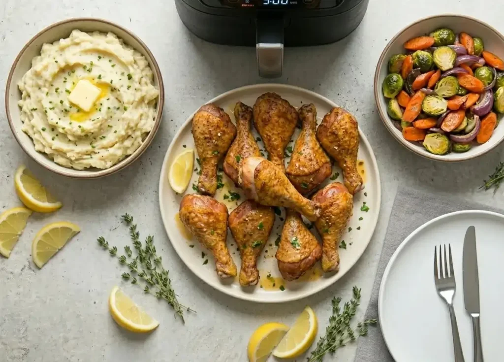 Best 25 Chicken Recipes (Easy, Quick+ Slow Cook) Top Delicious Meals 35 Raw chicken drumsticks in a bowl with olive oil being poured over them, surrounded by measured seasonings.