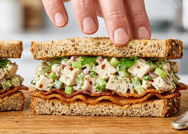 Chicken Salad Sandwich With Bacon and Crispy Skin