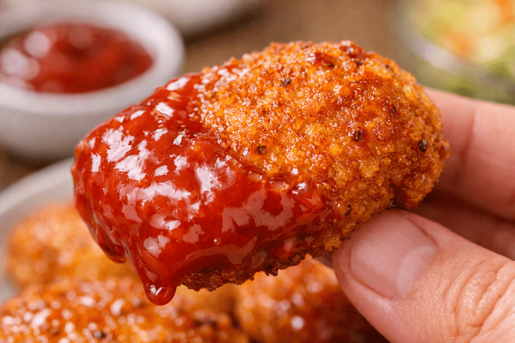 Crispy Chicken Nuggets in an Air Fryer served golden brown with a crunchy coating and tender chicken inside