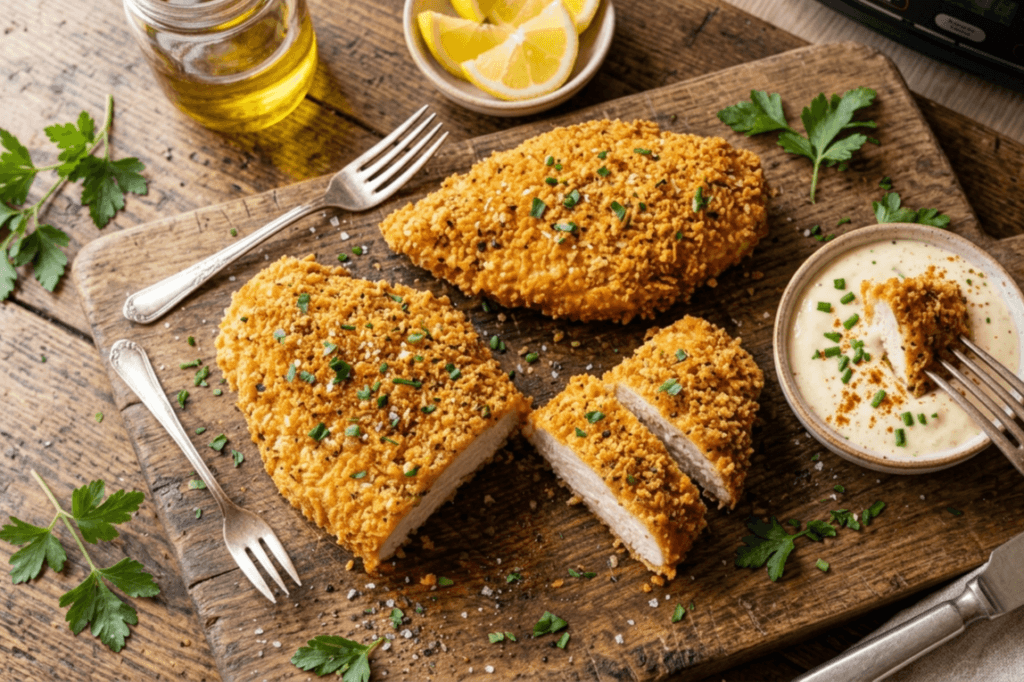Breaded Air Fryer Chicken Breast crunchy breading and moist interior