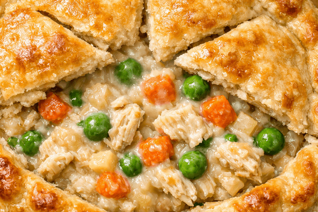Easy Chicken Pot Pie Recipe That Tastes Like Homemade Comfort Food 4 Classic chicken pot pie recipe with shredded chicken, peas, carrots, and creamy sauce