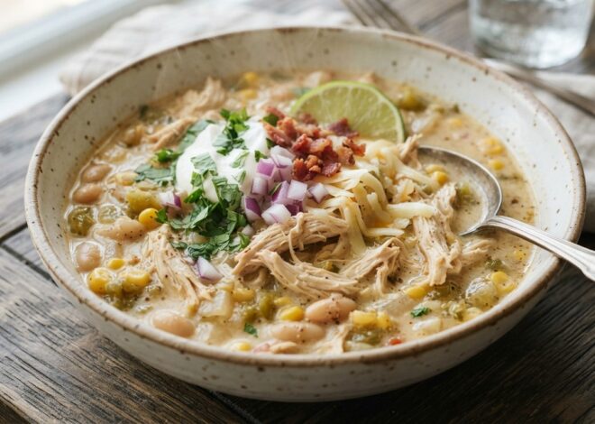 Creamy White Chicken Chili With Tender Shredded Chicken