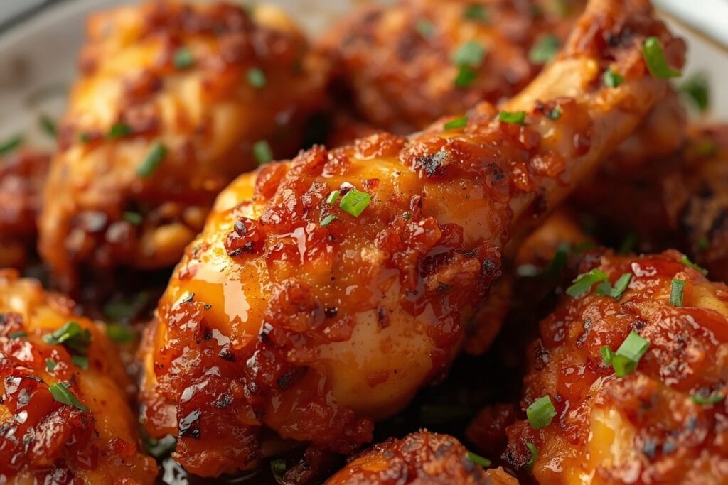 BBQ Air Fryer Chicken Drumsticks Done Right 7 BBQ Air Fryer Chicken Drumsticks served with sticky barbecue sauce, crispy skin, and juicy meat for an easy dinner
